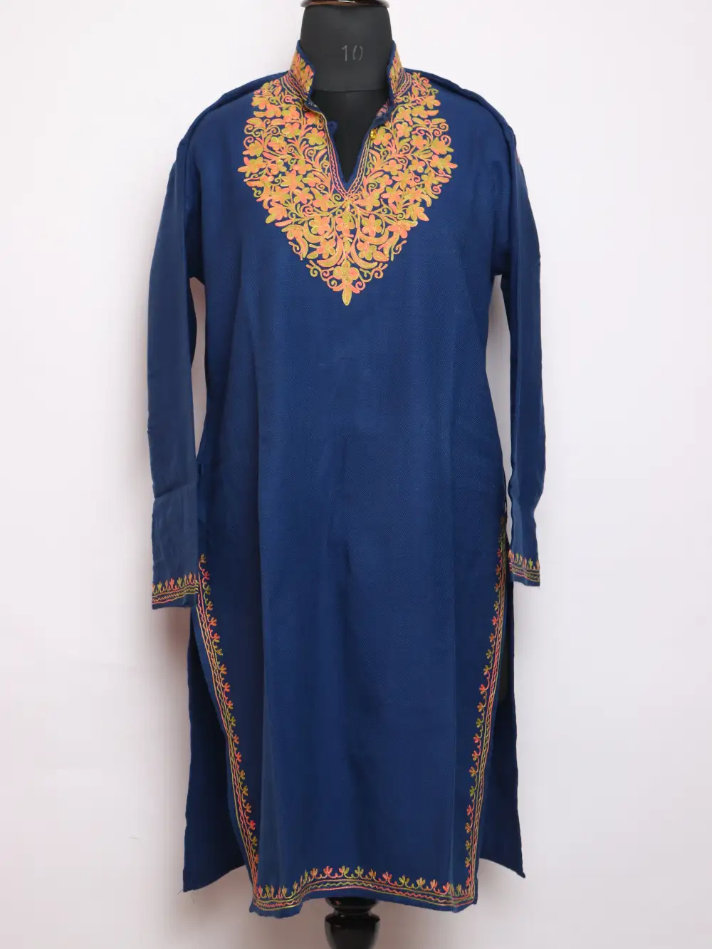 Royal Blue Shifat Cashmilon Aari Work Woolen Long Collar Kurti