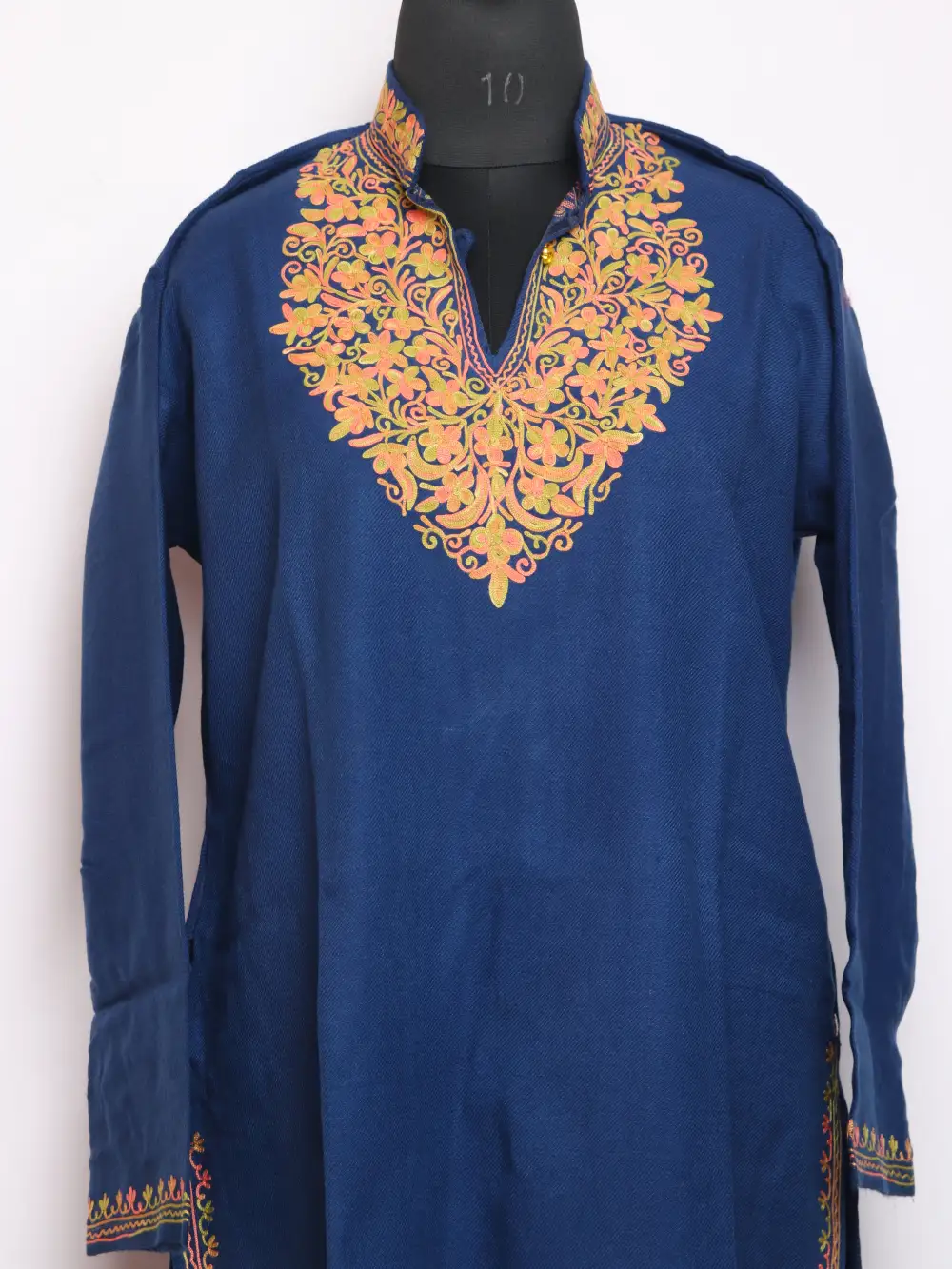 Collar Cashmilon Aari Work Woolen Long Magenta Kurti