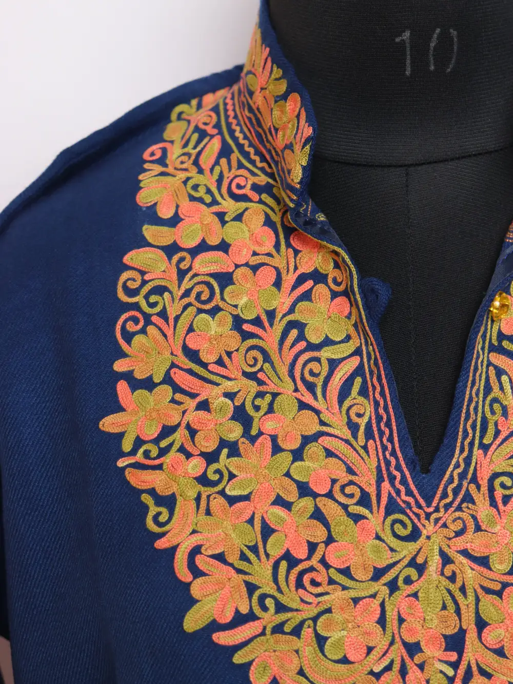 Royal Blue Woolen Long Collar Kurti Shifat Cashmilon Aari Work - Image 3