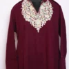 Collar Cashmilon Aari Work Woolen Long Magenta Kurti