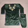 Hafizah Green Pheran Set in Velvet with Aari Embroidery