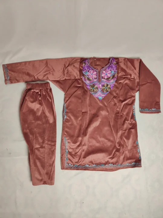 Aari Embroidery Husn Pheran Set in Wine Velvet