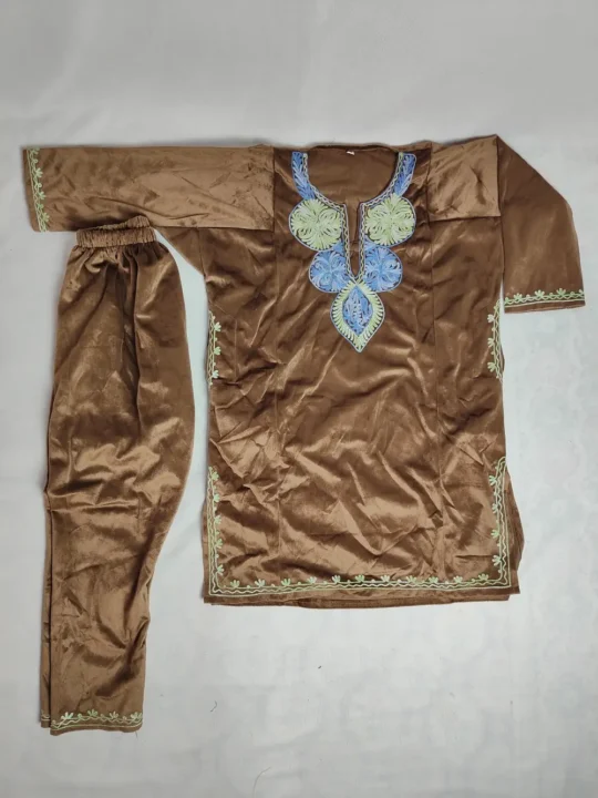 Brown Khoobsurat Pheran Set in Velvet Aari Work