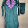 Aari Work Dark Green Velvet Pheran Set Nazakat Style