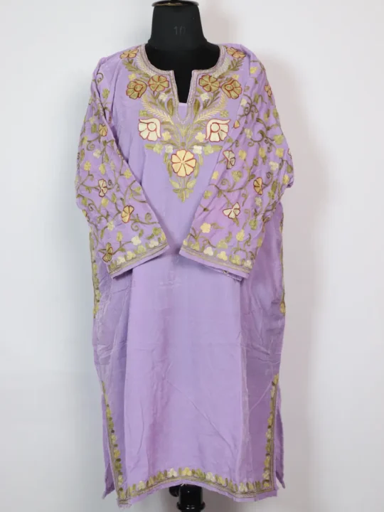 Hafeez Purple Loose Pheran in Velvet with Sleeve Jaal Aari Work