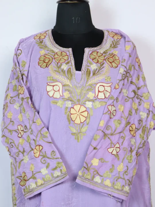 Hafeez Purple Loose Pheran in Velvet with Sleeve Jaal Aari Work