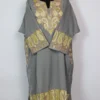 Hafizah Grey Pheran in Velvet with Sleeve Aari Embroidery