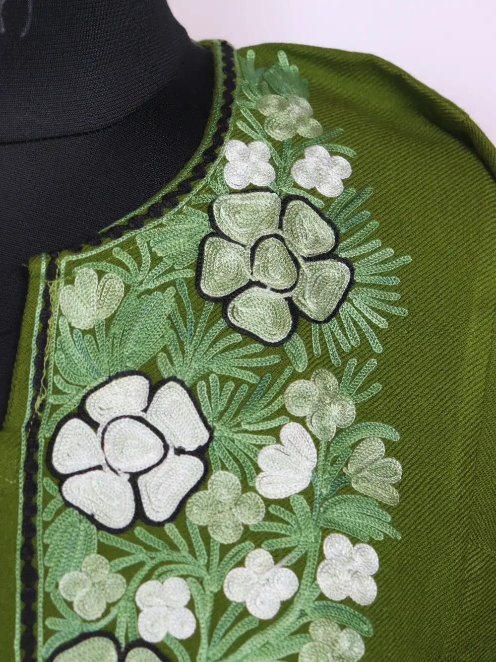 Nelam Cashmilon Wool Olive Pheran with Aari Embroidery - Image 3