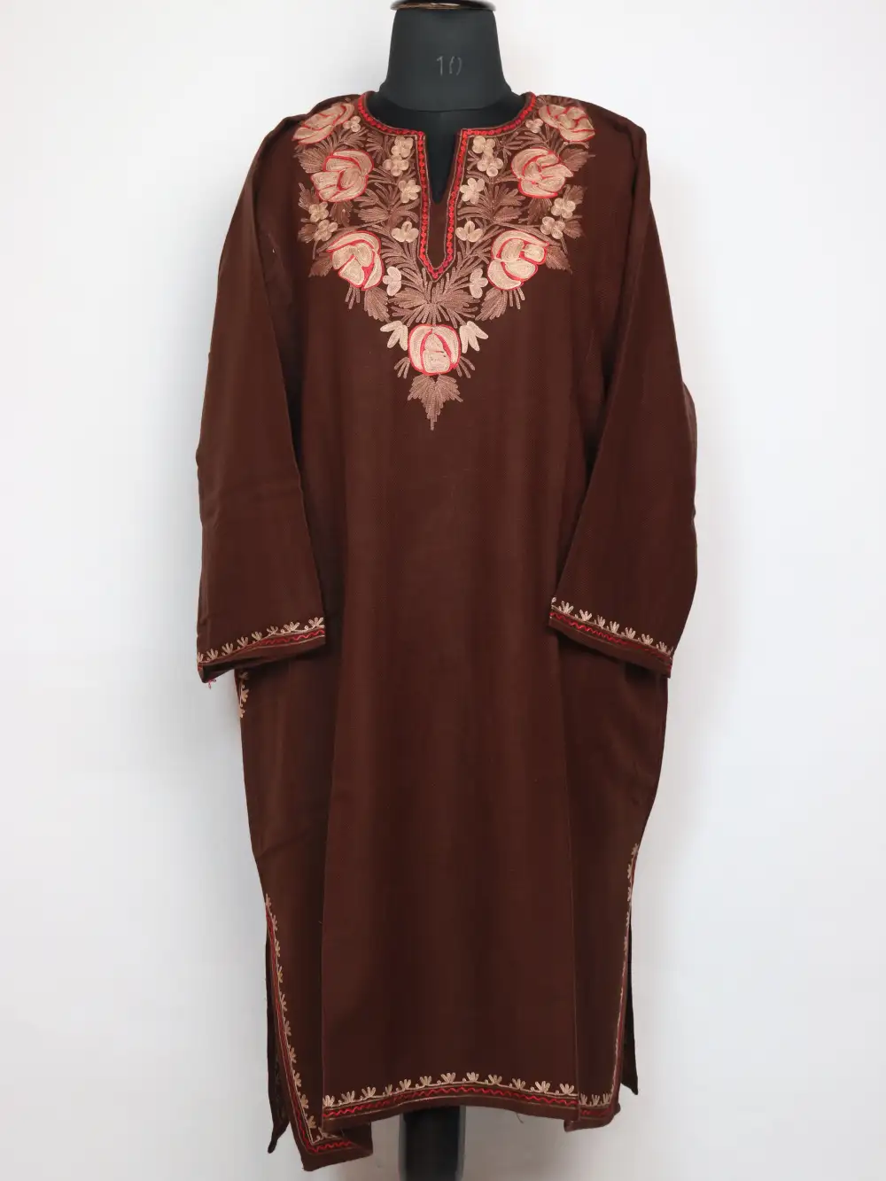 Brown Cashmilon Wool Phiran with Aari Embroidery