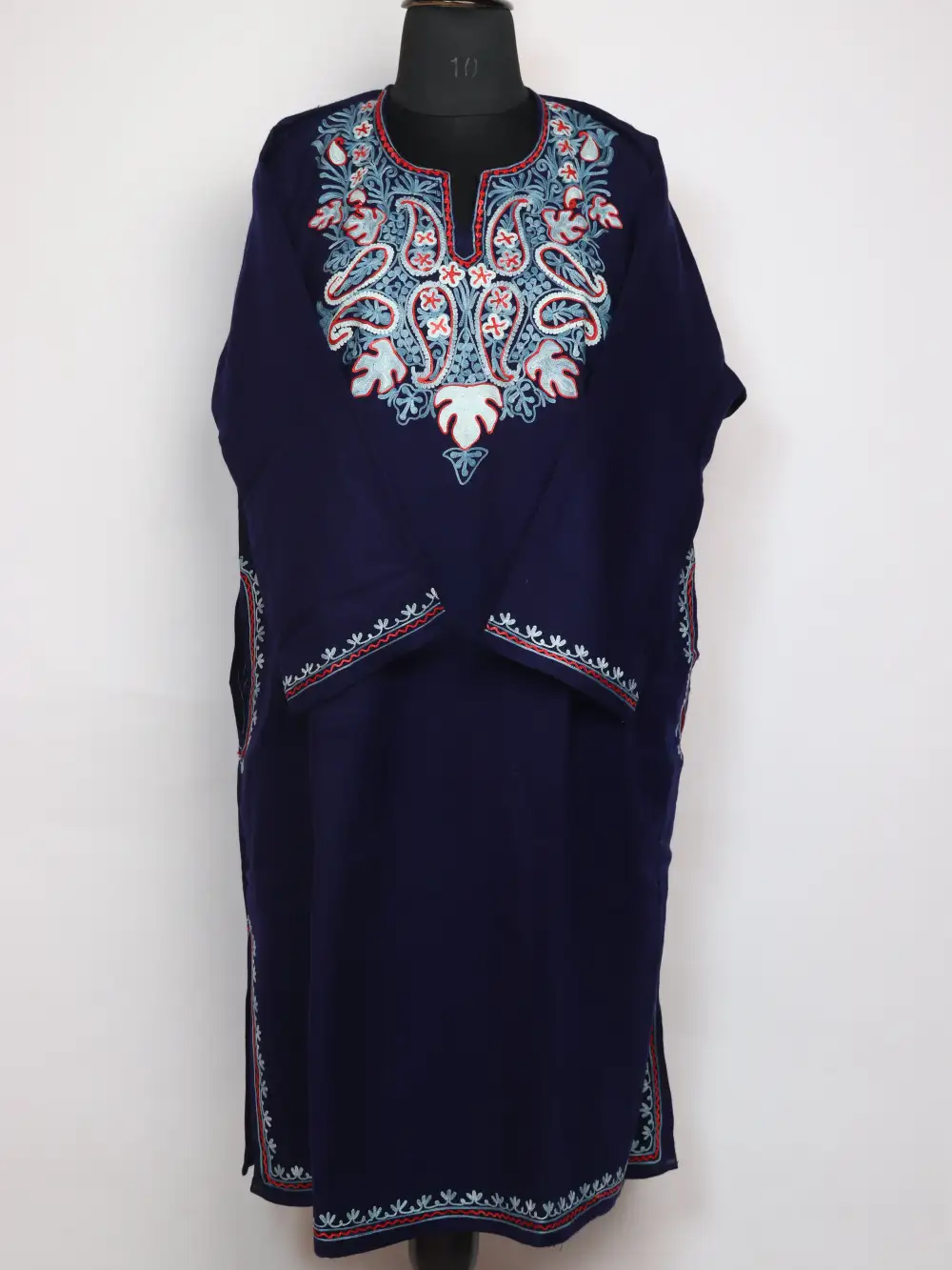 Dark Blue Rimsha Aari Embroidered Pheran in Cashmilon Wool