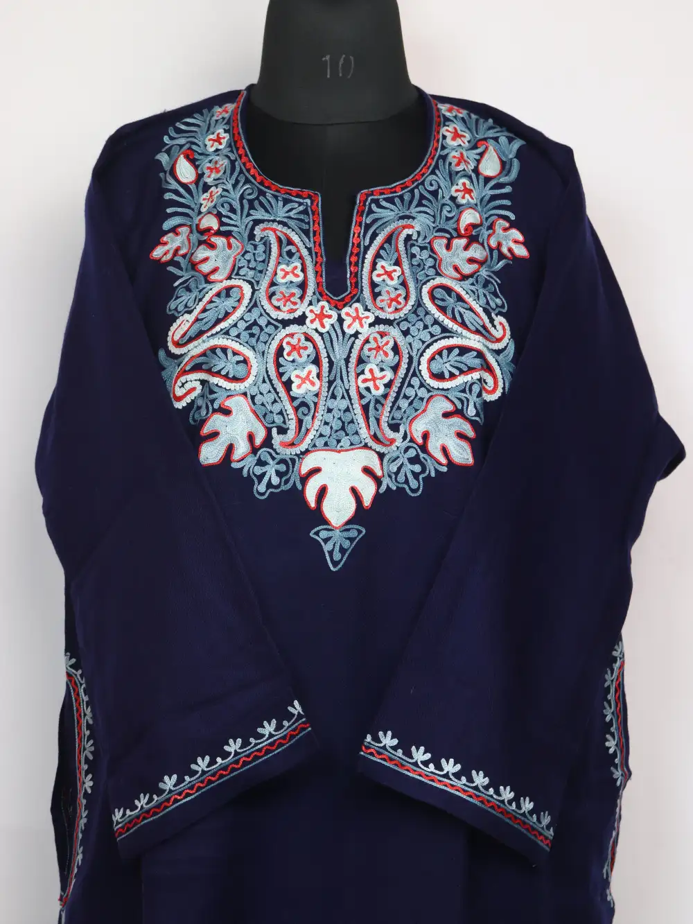 Dark Blue Rimsha Aari Embroidered Pheran in Cashmilon Wool - Image 2