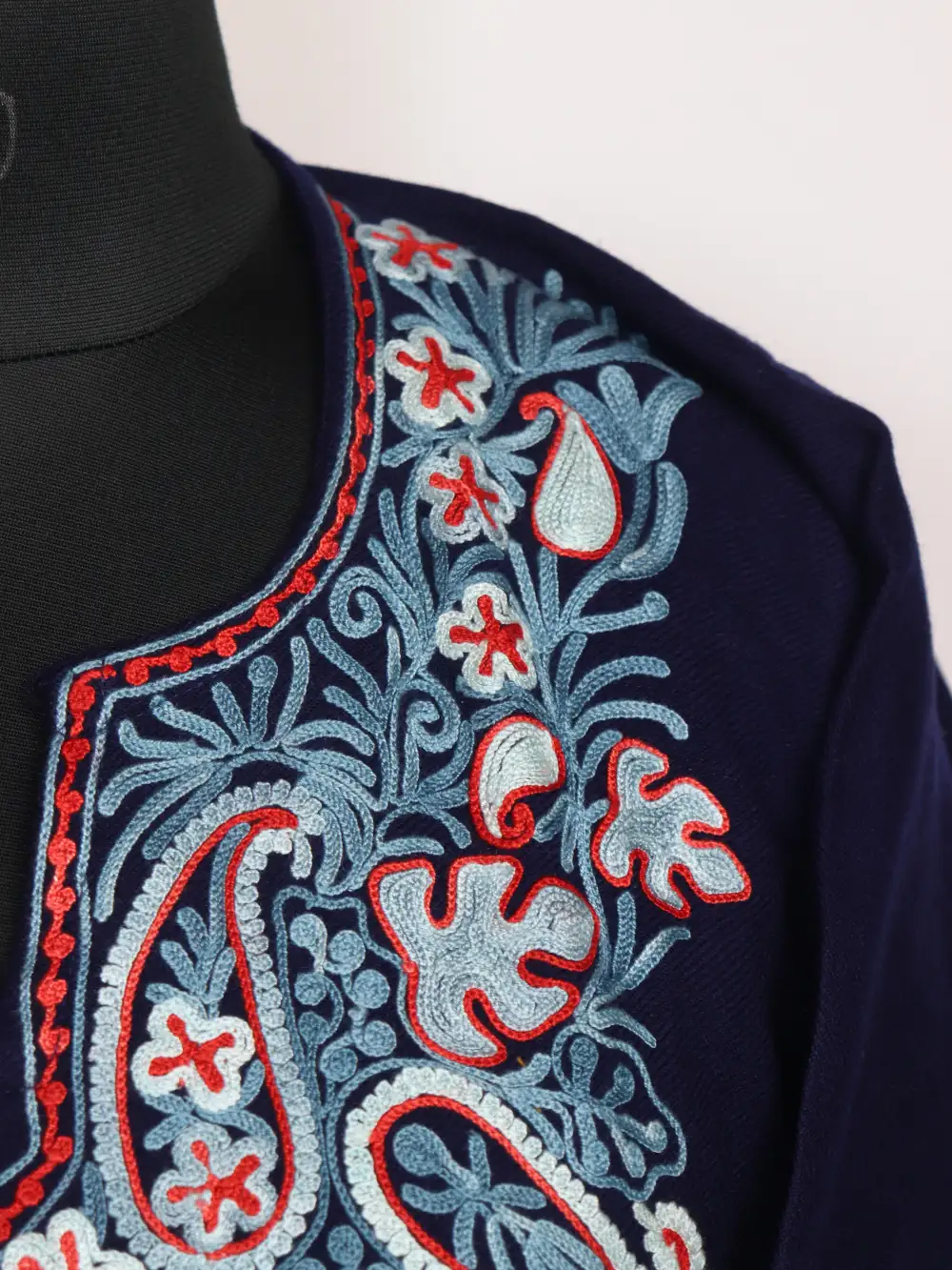 Dark Blue Rimsha Aari Embroidered Pheran in Cashmilon Wool - Image 3