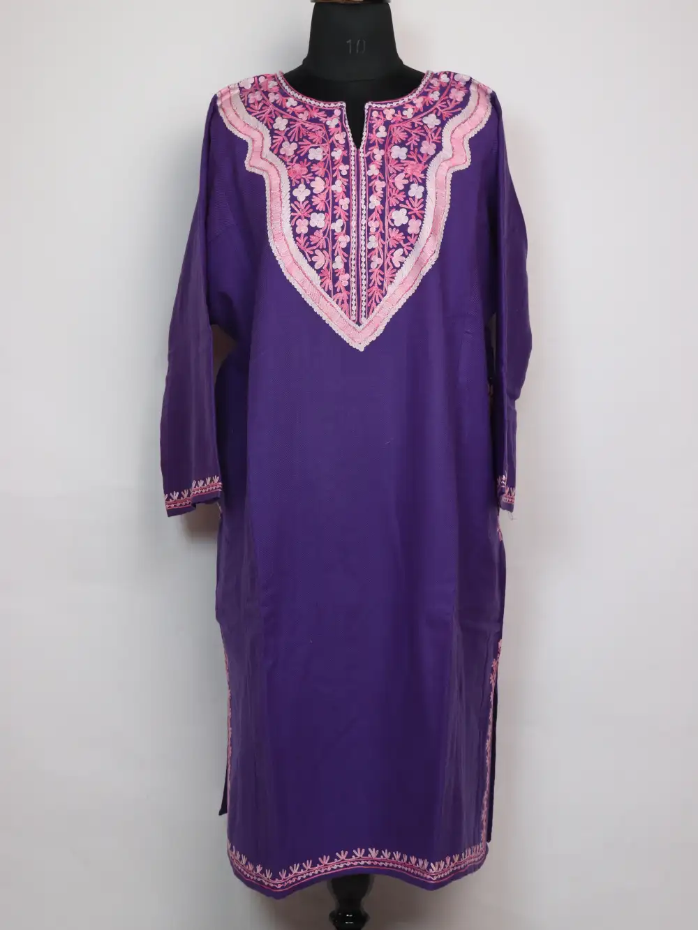 Sabeen Cashmilon Wool Purple Pheran with Aari Work