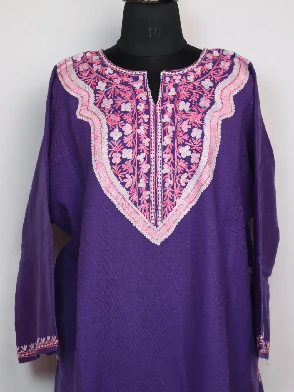 Sabeen Cashmilon Wool Purple Pheran with Aari Work - Image 2