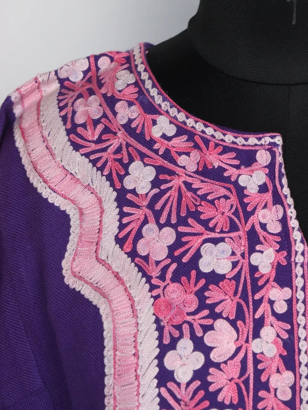 Sabeen Cashmilon Wool Purple Pheran with Aari Work - Image 3