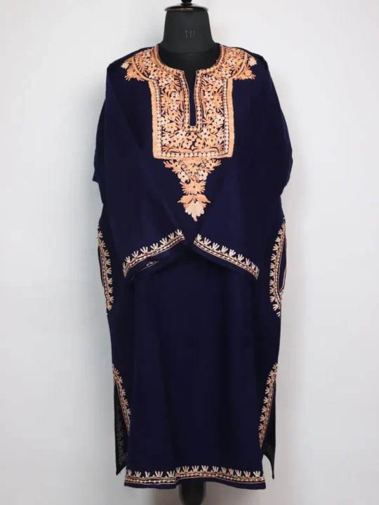Navy Blue Cashmilon Wool Kashmiri Pheran with Aari Embroidery Rabiyah
