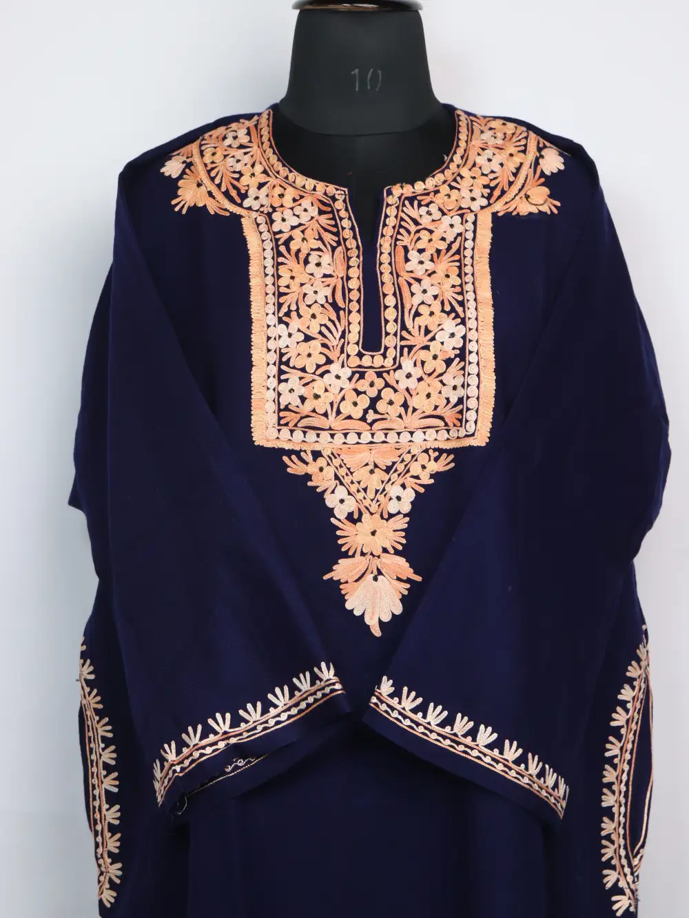 Navy Blue Loose Cashmilon Wool Kashmiri Pheran with Aari Embroidery Rabiyah - Image 2