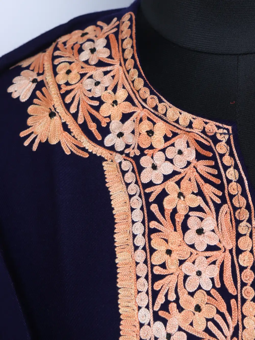 Navy Blue Loose Cashmilon Wool Kashmiri Pheran with Aari Embroidery Rabiyah - Image 3