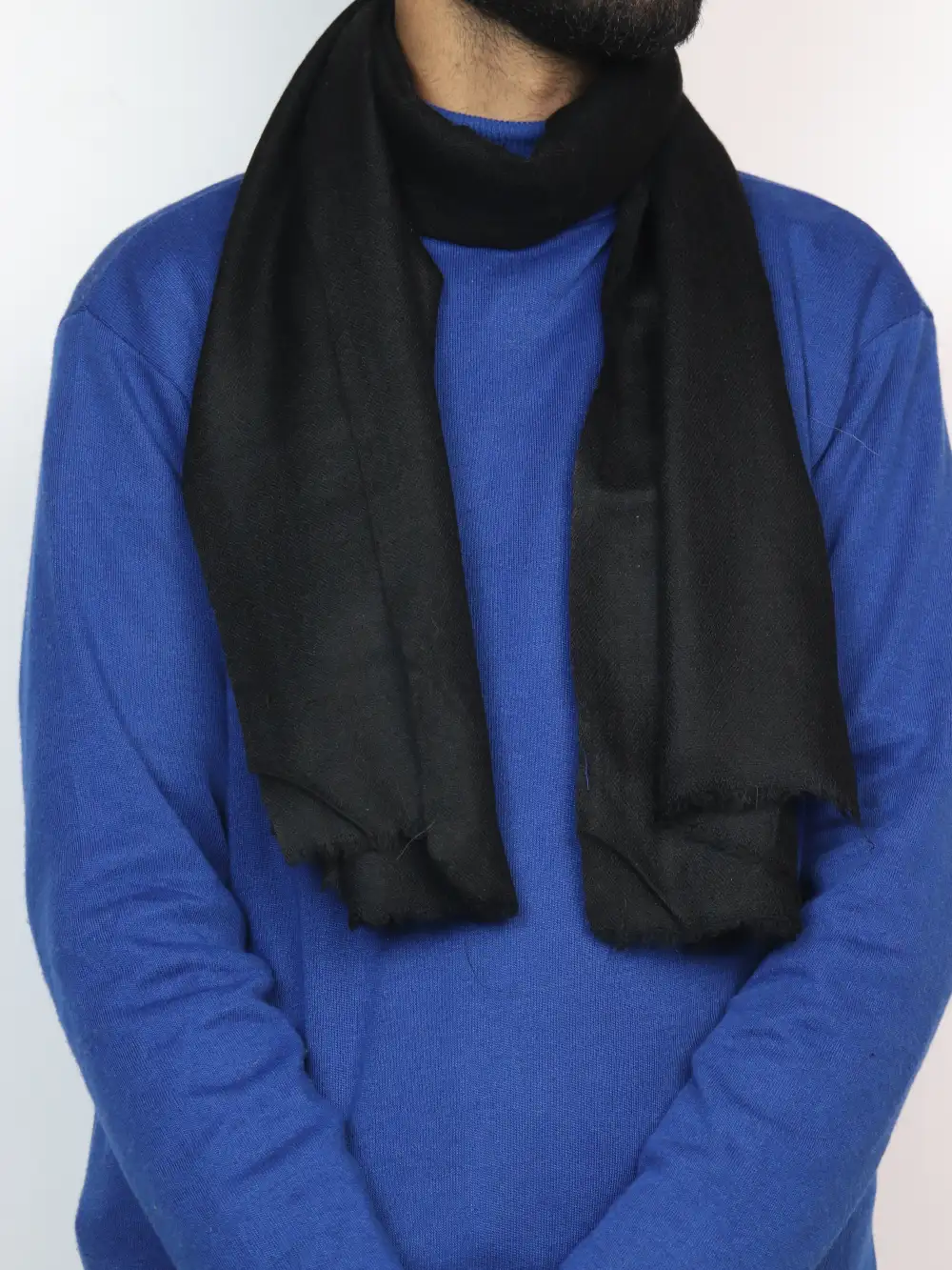 Pure Pashmina Mens Black Muffler in Chashme Bulbul Pattern