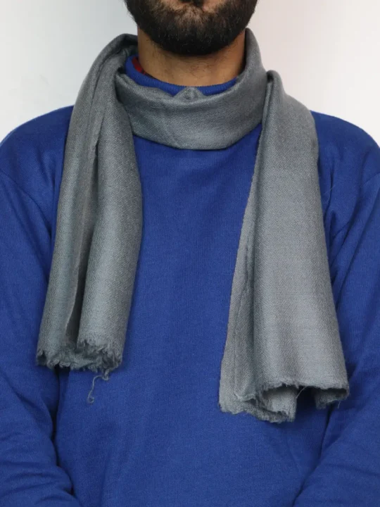 Dark Grey Chashme Bulbul Pure Pashmina Juneed Muffler for Men