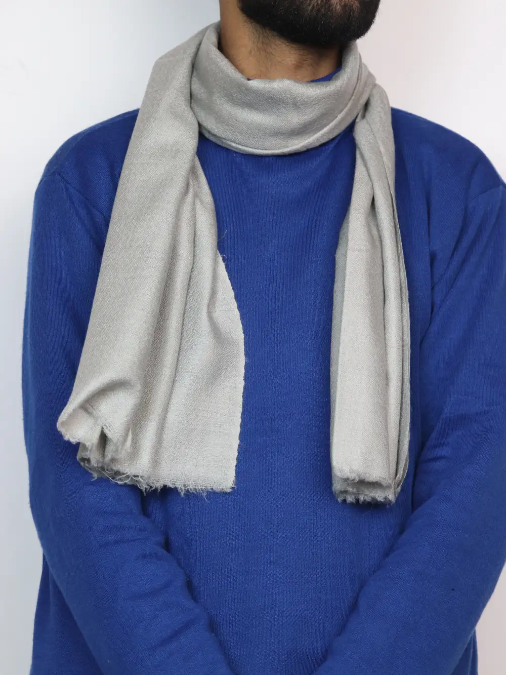 White Chashme Bulbul Pure Pashmina Kamran Muffler for Men