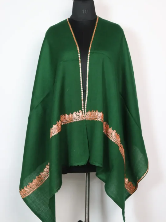 Kashmiri Womens Bottle Tilla Work Shawl in Pure Wool
