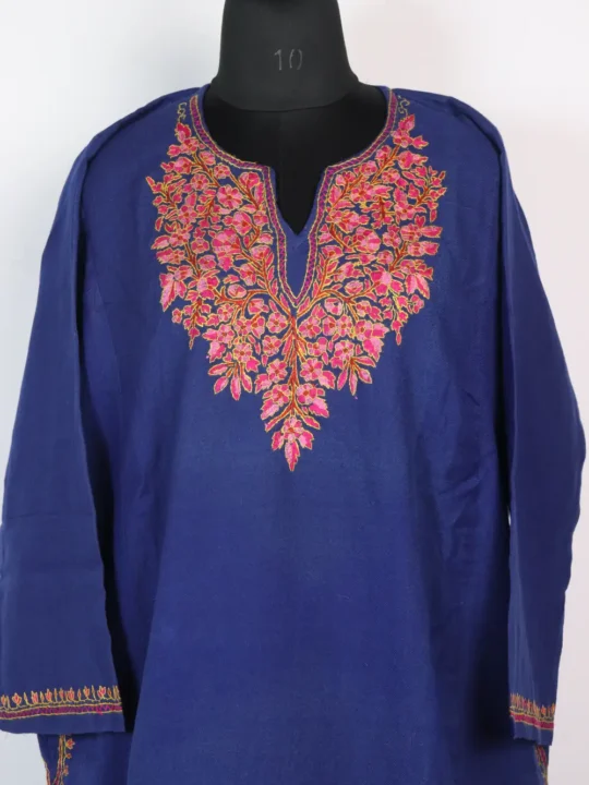Blue Raffal Wool Paper Machie & Hand Sozni Work Mehreen Pheran