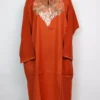 Raffal Wool Pashnoor Orange Pheran with Bottle Tilla Embroidery