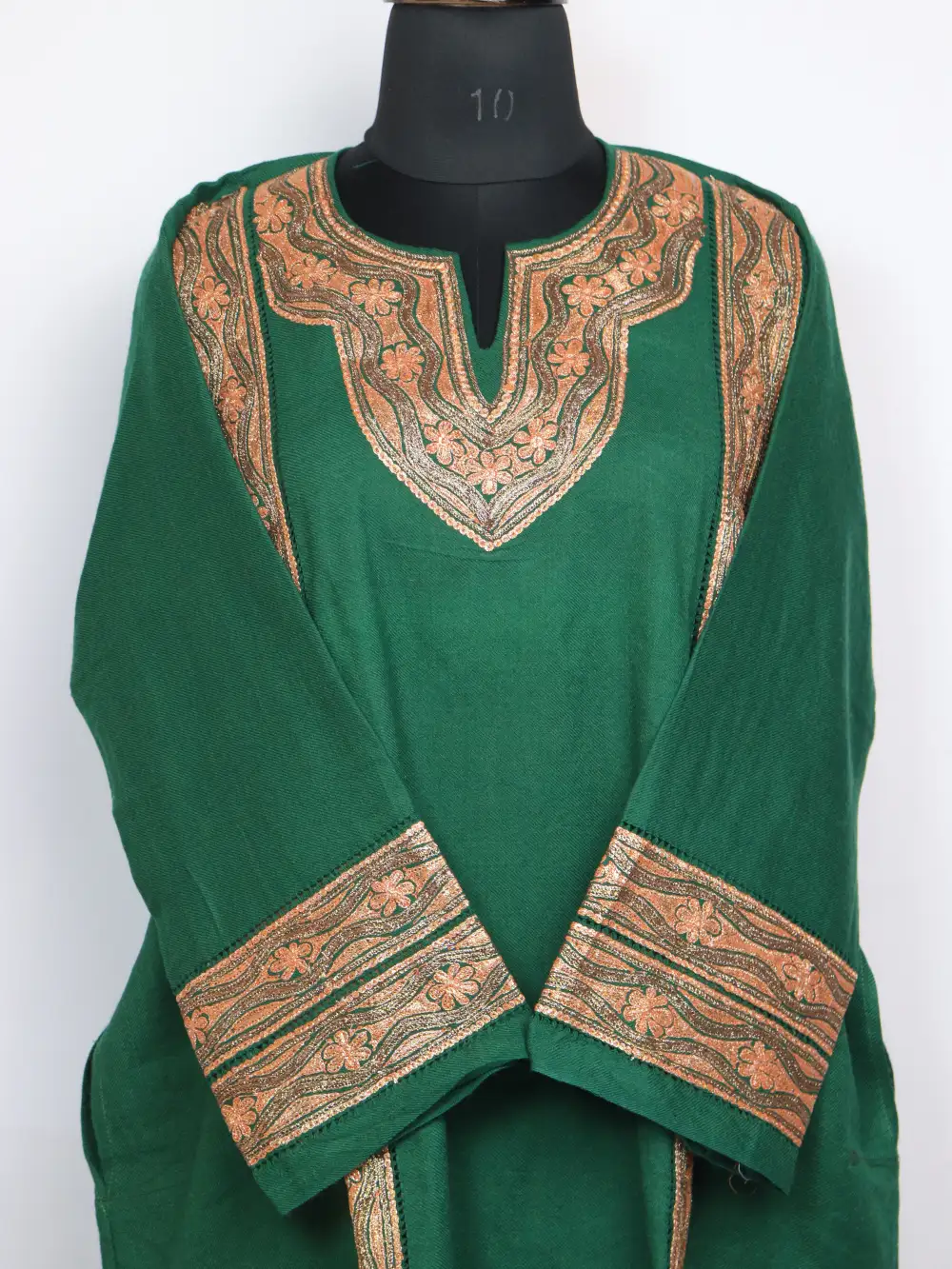 Dark Green Khoob Tilla Cutwork Pheran Set With Dupatta - Image 2