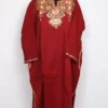 Chilly Red Botte Tilla Embroidery Pheran Rehan in Raffal Wool