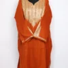 Ababeel Rustic Orange Raffal Wool Pheran with Botte Tilla Work