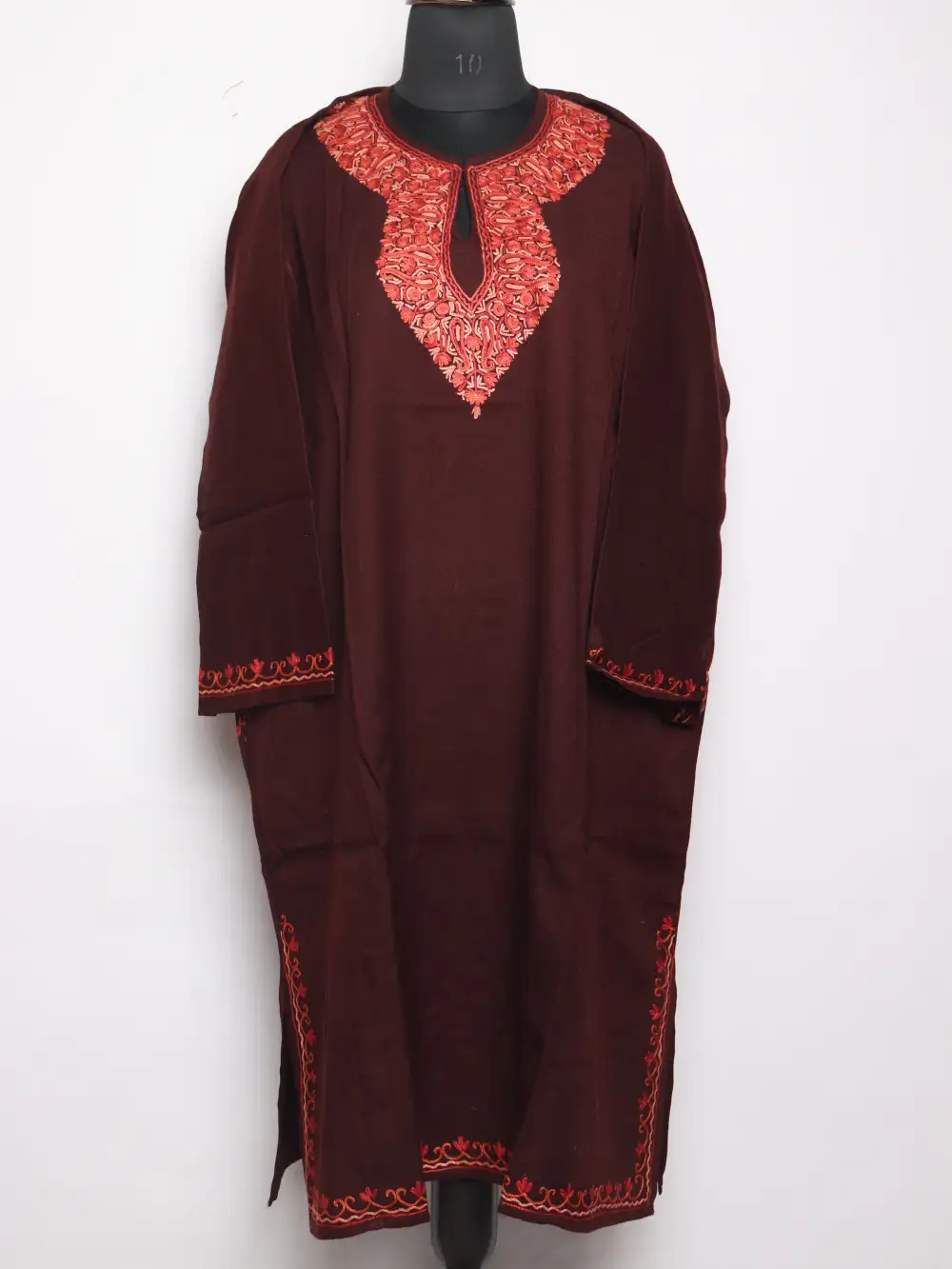 Maryam Hand Aari Work Wine Pheran with Raffal Wool