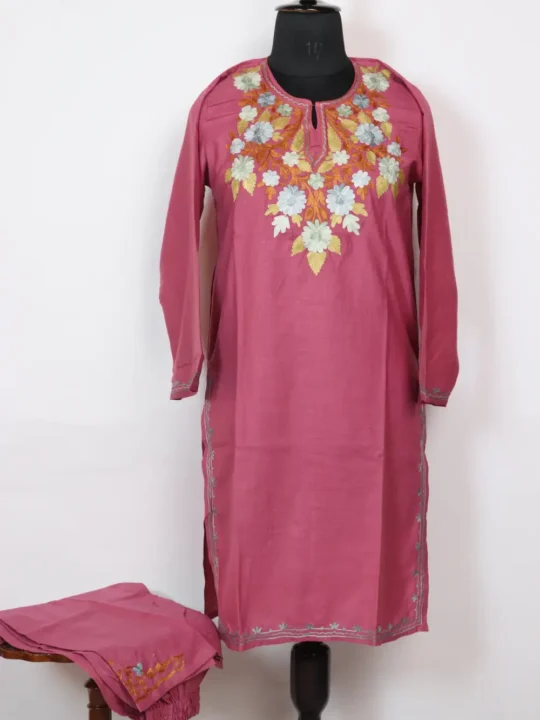 Reshi Pink Cotton Kurta Set with Aari Embroidery
