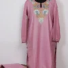 Aari Embroidery Cotton Nazneen Pink Kurta Set