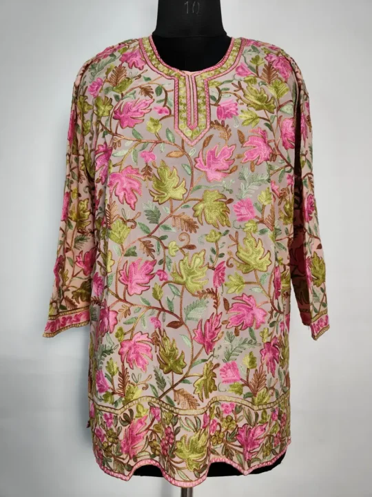 Aari Embroidery Front Back Pink Georgette Short Kurti Zunaira