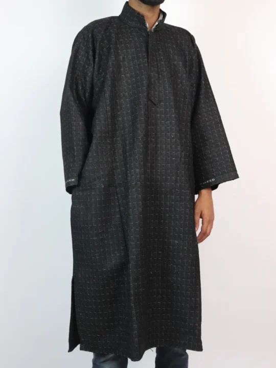 Habibullah Kashmiri Black Tweed Pheran for Men