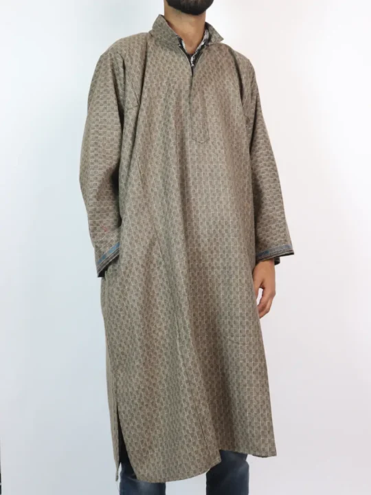 Grey Tweed Men Kashmiri Pheran Check Pattern