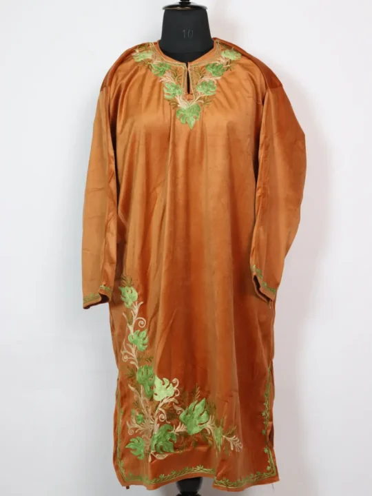 Kashmiri Aari Work Brown Pheran in Velvet
