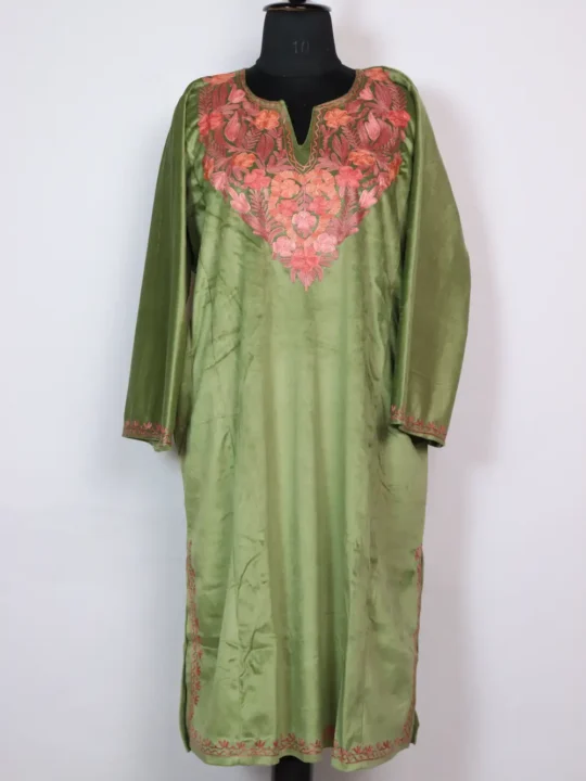 Shadab Green Kashmiri Aari Work Pheran in Velvet