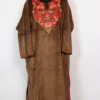 Dark Brown Gulnoor Kashmiri Aari Work Loose Pheran in Velvet