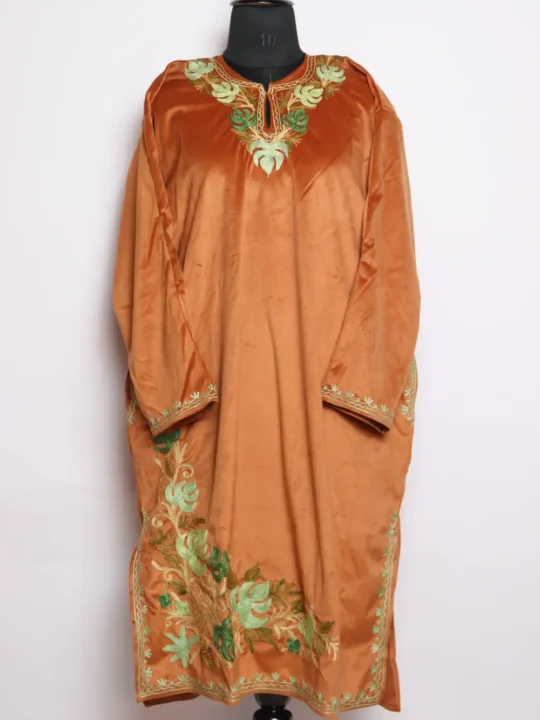 Brown Hafizah Pheran in Velvet Aari Embroidery