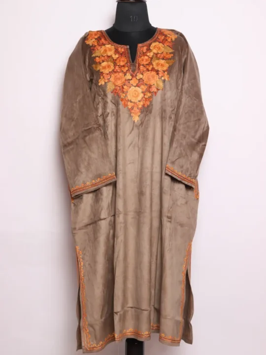 Pakeez Grey Pheran in Velvet - Aari Embroidery