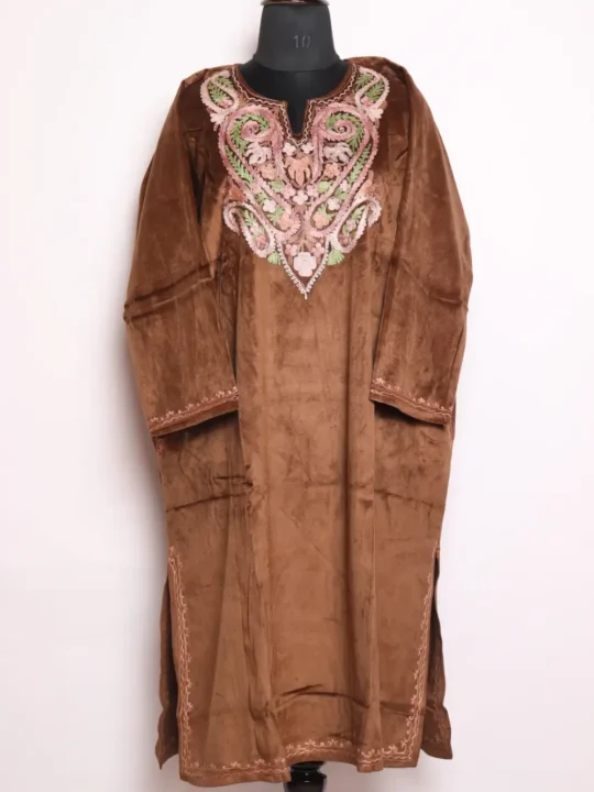 Suhaan Chocolate Brown Pheran in Velvet - Aari Embroidery