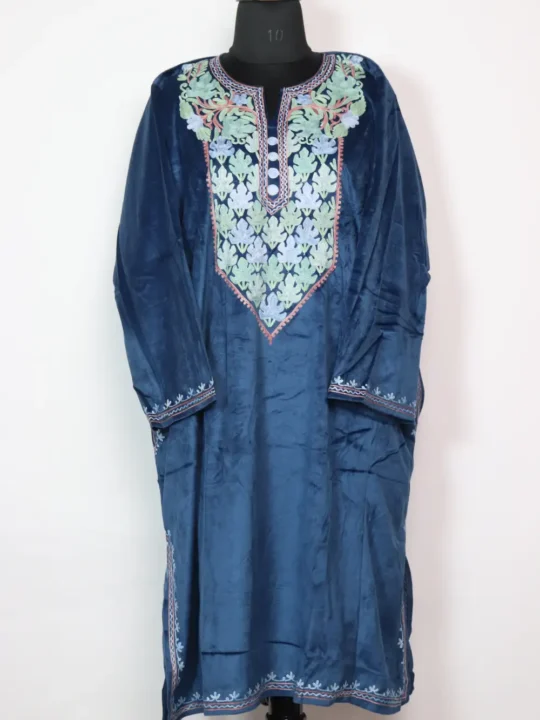 Zaheen Royal Blue in Pheran Velvet - Aari Work