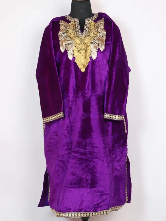 Zari Tilla Work Sumbul Pheran in Purple Velvet