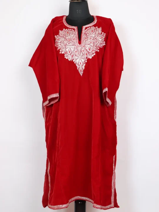 Red Pheran in Velvet with Shafaq Aari Work