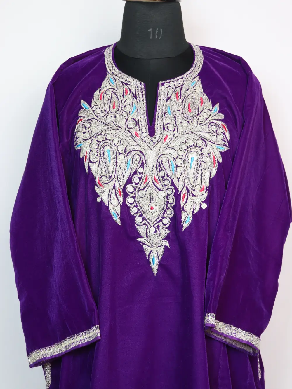 Velvet Purple Shafaq Pheran with Botte Tilla Embroidery - Image 2