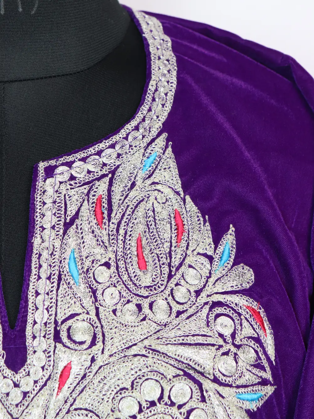 Velvet Purple Shafaq Pheran with Botte Tilla Embroidery - Image 3
