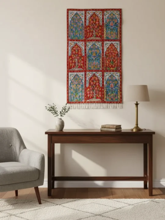 Khatamband Kashmiri Wall Hanging in Hand Chain Stitch Embroidery