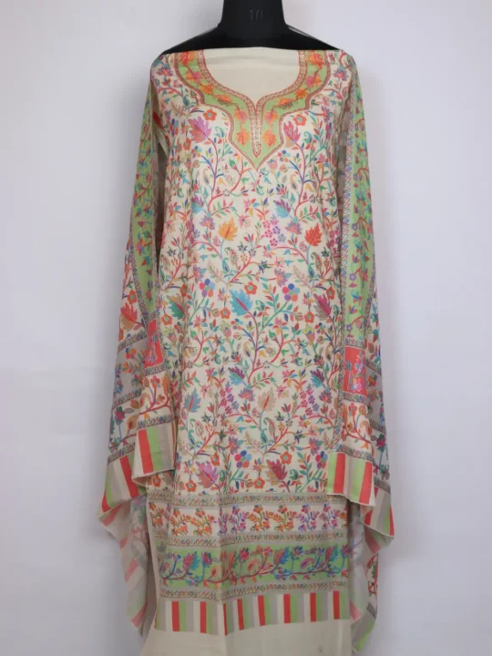 Kashmiri Cream Kalamkari Suit Material With Dupatta